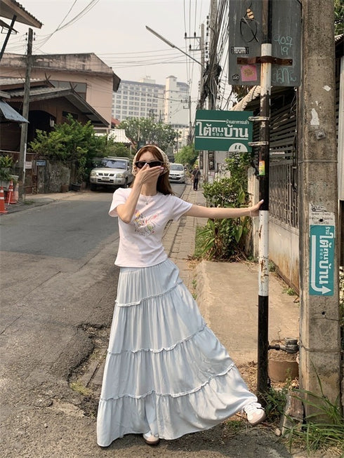 Summer Flounce Layer Long Skirts